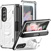 cheap Samsung Cases-Phone Case For Samsung Galaxy Z Fold 5 Z Fold 4 Z Fold 3 Bumper Frame Pencil Holder Magnetic Flip Solid Colored Silica Gel