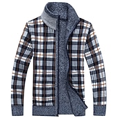 Недорогие кардиган мужской свитер-Муж. Вязаная ткань Платье-свитер Кардиган Свитер на молнии Свитер Куртка Вязать Молния Карман Воротник-стойка Стиль На каждый день Одежда Осень Зима Черный Винный S M L