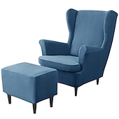 billiga Fåtöljskydd och armlöst stoltäckning-vingstolsöverdrag set vinrött stretch wingback stol överdrag och ottomansk överdrag, sammet wing rygg stolsöverdrag maskintvättbar fåtölj stolsöverdrag för strandmon stol