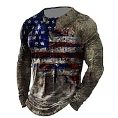 ieftine Tricou patriotic pentru veterani-Bărbați Imprimeu Grafic Steagul american Steag Național Tricou tricou învechit Manșon Lung Tricou Tipărire 3D Stil Nautic Cămașă Epocă Sport Designer În aer liber Stradă Casual Kaki + Gri închis