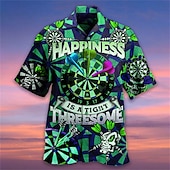 cheap Retro Vintage Print-Men&#039;s Darts Shirt Summer Hawaiian Shirt Aloha Shirt Short Sleeve Shirt Turndown Fashion Designer Casual Street Daily Holiday Black Red Blue 3D Print S M L