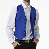abordables Chalecos-Hombre Chaleco Boda Oficina y carrera Ropa Cotidiana Noche Negocios Tradicional / Clásico Primavera Otoño Botón Bolsillo Poliéster 95% algodón Al Aire Libre Cómodo Boda Color puro Botonadura Simple