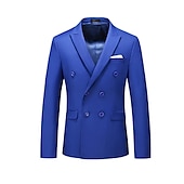 preiswerte Herren Klassische Blazer-Herren Jacke Blazer Sakko Hochzeitsfeier Business-Kleidung Frühling Herbst Feste Farbe Doppelreihiger Verschluss Blazer Schwarz Weiß Rosa Rot