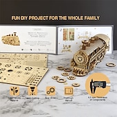 ieftine Jocuri, puzzle-uri și jucării de construcție-Puzzle-uri 3D din lemn tren locomotive DIY model mecanic cu antrenare cu roți jocuri de tip tease pentru minte cadouri uimitoare pentru adulți și adolescenți cadou de Crăciun
