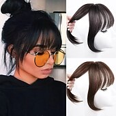 cheap Bangs-1PC Women's Girls' Wigs Natural Fringe Front Neat Straight Temple True Hair Clip Slender Straight Air Extension Bangs the Everyday Top Hair Accessory for Women with Thin Hair Natural