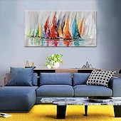 billige Landskapsmalerier-oljemaleri 100 % håndlaget håndmalt veggkunst på lerret fargerik seilbåt abstrakt moderne hjemmedekorasjon innredning rullet lerret uten ramme ustrukket