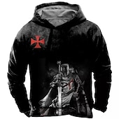 baratos moletons 3d masculinos-Homens Cavaleiros Templários Estampas Abstratas Moletom Moletons Roupa de rua Designer Manga Longa Com Capuz Diário Esportes Preto Imprimir Primavera &amp; Outono Designer