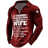 cheap Men&#039;s Fun Text Polo-Men&#039;s Funny Zip Polo Shirts Golf Shirt Long Sleeve Polo Shirts Collared Shirts Vintage Casual Streetwear Festival Wear Party Outfits 3D Print Quarter Zip Polo Black Red Blue