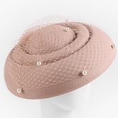 baratos Chapéus de Festa-Moda elegante tule/100% lã chapéus com pérolas/tule 1 peça festa/noite/feriado capacete/chapéus de palha com cetim bowknot casual/feriado capacete/proteção solar