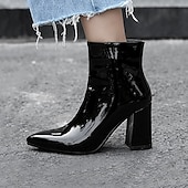 baratos Botas de tornozelo-Mulheres Botas Botas Metálicas Botas de salto Ao ar livre Escritório Diário Cor Sólida Forrada com Fleece Botas Botas Tornozelo Inverno Salto de bloco Salto Robusto Dedo Apontado Casual Minimalismo