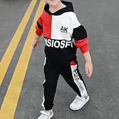 voordelige Sets-2-delig Kinderen Jongens Hoodie &amp; shorts Kledingset Kleding Brief Lange mouw Katoen Set Buiten Modieus Dagelijks Winter Herfst 7-13 jaar blauw Rood