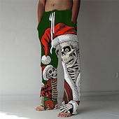 お買い得  面白いクリスマス衣装-クリスマスハワイアンパンツ 男性用 おかしい スカル パンツ 巾着ゴムウエスト カジュアル パーティーイブニングウェア クリスマスパーティー ビーチウェア ストレートレッグパンツ 3Dプリント ブラック ブルー グリーン