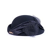 halpa Juhlapäähineet-Vintage-tyyli Tyylikäs 100% villa / Sametti hatut kanssa Ruseteilla / Koristehelmillä / Reunat 1kpl Kausaliteetti / Pyhäpäivä Päähine