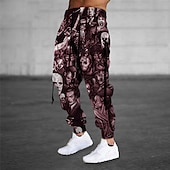 baratos Calças Desportivas-Homens Calças Esportivas Corredor Calças Com Cordão Bolsos laterais Cintura elástica Estampas Abstratas Conforto Respirável Esportes Casual Diário Misto de Algodão Felpudo Roupa de rua Designer Preto