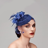 economico Fascinator-Fascinatori pillbox a rete con piume cappelli copricapo con cappello di piume fiore 1 PC matrimonio corsa dei cavalli cappello per donne giorno vestito per impressionare vestito per giorno di gara