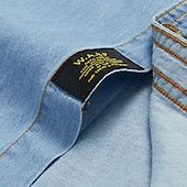 billige denimskjorter for menn-Herre Skjorte Dongeriskjorte Ensfarget utendørs Feriereise Blå Lyseblå Langermet Aftæpning Sommer Vår Klær Knapp ned