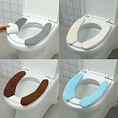 abordables Accessoires pour salle de bains-épais rembourré siège de toilette couverture tapis chaud en peluche siège de toilette coussin antidérapant doux coussin de toilette lavable siège de toilette tapis chauffant avec ruban auto-adhésif