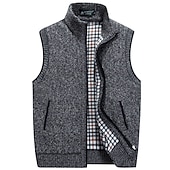 cheap Men&#039;s Cardigan Sweater-Men&#039;s Vest Daily Wear Going out Festival Business Basic Fall &amp; Winter Pocket Polyester Warm Breathable Soft Comfortable Solid Colored Zipper Standing Collar Regular Fit Azure Burgundy Light Grey Dark