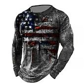 ieftine Tricou patriotic pentru veterani-Bărbați Imprimeu Grafic Steagul american Steag Național Tricou tricou învechit Manșon Lung Tricou Tipărire 3D Stil Nautic Cămașă Epocă Sport Designer În aer liber Stradă Casual Kaki + Gri închis