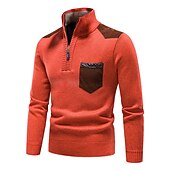 preiswerte Herrenpullover-Herren Pullover Fleece Pullover Pullover mit Viertelreißverschluss Gerippt Stricken Zip Strick Farbblock Troyer Halber Reißverschluss Basic warm halten Arbeit Freizeitskleidung Bekleidung Herbst