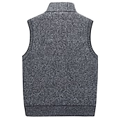 cheap Men&#039;s Cardigan Sweater-Men&#039;s Vest Daily Wear Going out Festival Business Basic Fall &amp; Winter Pocket Polyester Warm Breathable Soft Comfortable Solid Colored Zipper Standing Collar Regular Fit Azure Burgundy Light Grey Dark