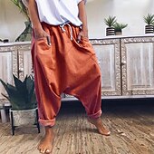 cheap Wide Leg &amp; High Waisted-Women&#039;s Fashion Streetwear Chinos Harem Pants Side Pockets Baggy Elastic Drawstring Design Full Length Pants Casual Weekend Micro-elastic Plain Linen / Cotton Blend Comfort Mid Waist Loose Blue Gray