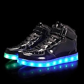 abordables Zapatillas de hombre-Zapatillas altas con luces LED doradas para hombre: zapatos brillantes con suelas brillantes recargables para fiestas y ropa informal