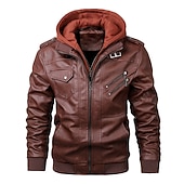 baratos Jaqueta de couro sintético-Homens Blusão de couro falso Jaqueta de motociclista Jaqueta de Motocicleta Ao ar livre Roupa Diária Prova-de-Água A Prova de Vento Zip Completo Estilo Moderno Outono Inverno Côr Sólida Casual Sem