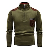 preiswerte Herrenpullover-Herren Pullover Fleece Pullover Pullover mit Viertelreißverschluss Gerippt Stricken Zip Strick Farbblock Troyer Halber Reißverschluss Basic warm halten Arbeit Freizeitskleidung Bekleidung Herbst