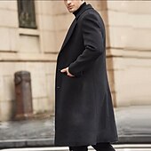billiga Trenchcoat för män-Herr Vinterkappa Rock Arbete Företag Höst vinter Solid färg Hakslag Lång Svart Kaki Grå Jacka