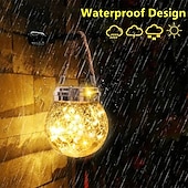 abordables Luces de cuerda solar-Luces solares para tarros de grietas, bola colgante de cristal, linternas solares led, lámpara solar de los deseos, lámpara impermeable para exteriores, decoración de jardín, luces de árbol, fiesta de