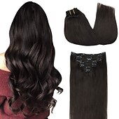 abordables Extensions à Clips-A Clipser Extensions de cheveux Cheveux Naturel humain 7 pièces Pack Droit soyeux Noir Extensions de cheveux