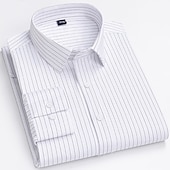 billige ikke-jernskjorter for menn-Herre Dresskjorter Stripete skjorte Skjorte med krage Skjorte uten jern Skjorte med knapper Bølger Bryllup utendørs Svart Hvit Blå Grønn Langermet Aftæpning Vår Høst Klær