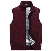 cheap Men&#039;s Cardigan Sweater-Men&#039;s Vest Daily Wear Going out Festival Business Basic Fall &amp; Winter Pocket Polyester Warm Breathable Soft Comfortable Solid Colored Zipper Standing Collar Regular Fit Azure Burgundy Light Grey Dark