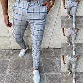 tanie Chinosy-Męskie Spodnie Typu Chino Joggery Spodnie w kratę Kieszeń Oddychający Miękka Codzienny Moda Moda miejska Niebieski Pomarańczowy Średnio elastyczny