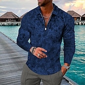 cheap Men&#039;s Vacation Tropical Polo-Men&#039;s Geometric Hawaiian Polo Shirts Golf Shirt Long Sleeve Polo Shirts Collared Shirts Casual Beach Wear Vacation Wear Party Outfits 3D Print Quarter Zip Polo Yellow Army Green Red