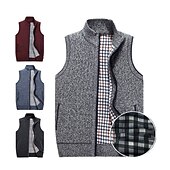 cheap Men&#039;s Cardigan Sweater-Men&#039;s Sweater Vest Cardigan Sweater Zip Sweater Fleece Sweater Knit Solid Color Classic &amp; Timeless Clothing Apparel Winter Lake blue Wine M L XL