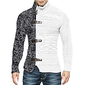 baratos suéter cardigã masculino-Homens Sueter Cardigan Estriado Tricotar Cropped Tricotado Colarinho Clerical Aquecimento Contemporâneo Moderno Roupa Diária Para Noite Roupa Primavera &amp; Outono Preto Branco M L XL