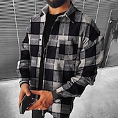 economico camicie di flanella-Per uomo Camicia di flanella Giacca camicia Sopracamicia Tartan Natale Streetwear Nero Rosso Blu marino Verde Manica Lunga Collo ripiegato Autunno &amp; Inverno Abbigliamento
