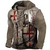cheap Men&#039;s Lace Up Hoodie-Men&#039;s Knights Templar Cross Hoodie Hoodies Sweatshirt Pullover Hoodie Sweatshirt Long Sleeve Hooded Sweatshirt Hooded Streetwear 3D Print Party Causal Black Blue Lace up Print Spring &amp;  Fall Designer
