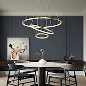 cheap Circle Design-3-Light LED Pendant Light 80/60/40cm Circle Matte Brushed Design Gold Aluminum Painted Finishes Modern Dining Living Room Lights ONLY DIMMABLE WITH REMOTE CONTROL