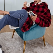 preiswerte Morgenröcke-Herren Schlafanzug Nachtwäsche Tragbare Decke Hoodie-Decke Einfarbig Modisch Einfach Plüsch Heim Polyester Warm Atmungsaktiv Kapuzenpullover Lange Robe Tasche Kapuzenpullover Winter Schwarz Rot Blau
