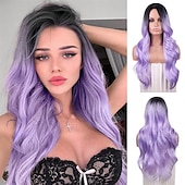economico Parrucche trendy sintetiche-ombre bluastro parrucca verde ondulata lunga parte centrale parrucca teal blue wig resistente al calore capelli sintetici sirena parrucche per le donne festa di natale parrucche