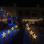 abordables luces navideñas al aire libre-Luces de camino de copos de nieve de Navidad decoraciones exteriores luces paisajísticas solares a prueba de agua LED lámpara en forma de copo de nieve de Navidad para decoración de hogar fiesta