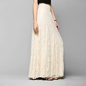 cheap Plain Skirts-Women&#039;s Long Skirt Straight Maxi High Waist Skirts Lace Floral Solid Colored Prom Vacation All Seasons Elegant Vintage Almond Black White