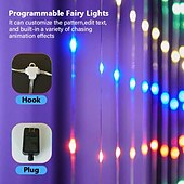 cheap Plug String Lights-Smart RGB LED Christmas Curtain Lights with Bluetooth APP Control  3X3m 2X2m 1X1m LED Fairy String Lights DIY Picture Display for Party Holiday Garland Window Decoration