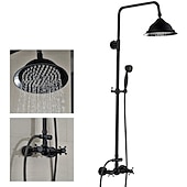 abordables Appareils de douche extérieurs-Ensemble de robinets de système de douche vintage mitigeur en céramique, pommeau de douche à effet pluie en laiton de 8 pouces avec douchette à main, baignoire murale antique et kit de douche salle de bain