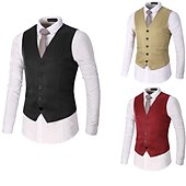 abordables Chalecos-Hombre Chaleco Boda Oficina y carrera Ropa Cotidiana Noche Negocios Tradicional / Clásico Primavera Otoño Botón Bolsillo Poliéster 95% algodón Al Aire Libre Cómodo Boda Color puro Botonadura Simple