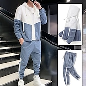 cheap Basic Tracksuits-Men&#039;s Tracksuit Sweatsuit Jogging Suits Black Blue Green Hooded Color Block Pocket 2 Piece Sports &amp; Outdoor Daily Sports Cool Sportswear Casual Fall Spring Clothing Apparel Hoodies Sweatshirts  Long