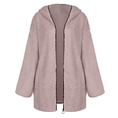 economico Felpe con cappuccio e felpe-felpa con cappuccio con cerniera da donna, giacca in pile, cardigan vintage in peluche, soffice, tinta unita, casual da strada, per le vacanze, con cappuccio, tasca con cerniera, manica lunga, nero,